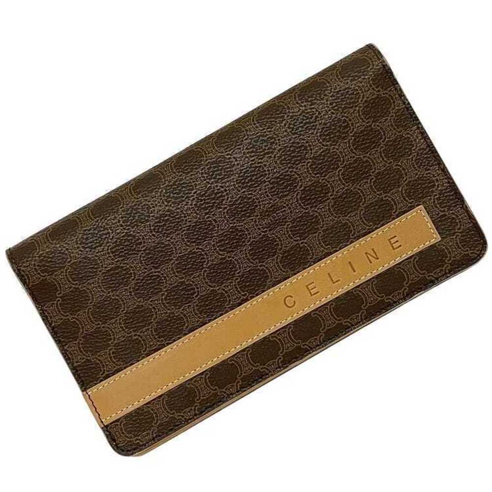 Celine Bifold Long Wallet Macadam Billfold Leather All Over Coin Pocket Brown